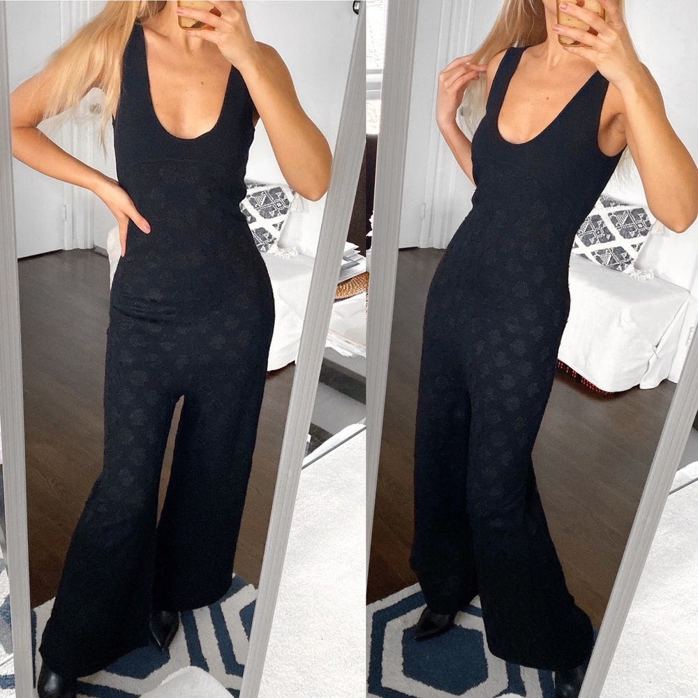 🖤 REBECCA TAYLOR TALL BLACK SWISS DOT WOOL BLEND DOILY KNIT JUMPSUIT!
